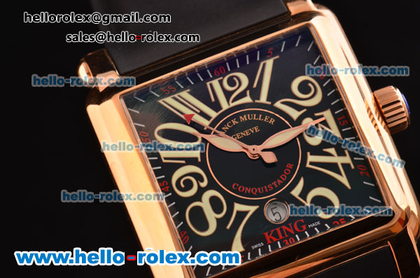 Franck Muller Conquistador Cortez Swiss ETA 2824 Automatic Rose Gold Case with Black Dial Black Rubber Strap and Numeral Markers 1:1 Original - Click Image to Close